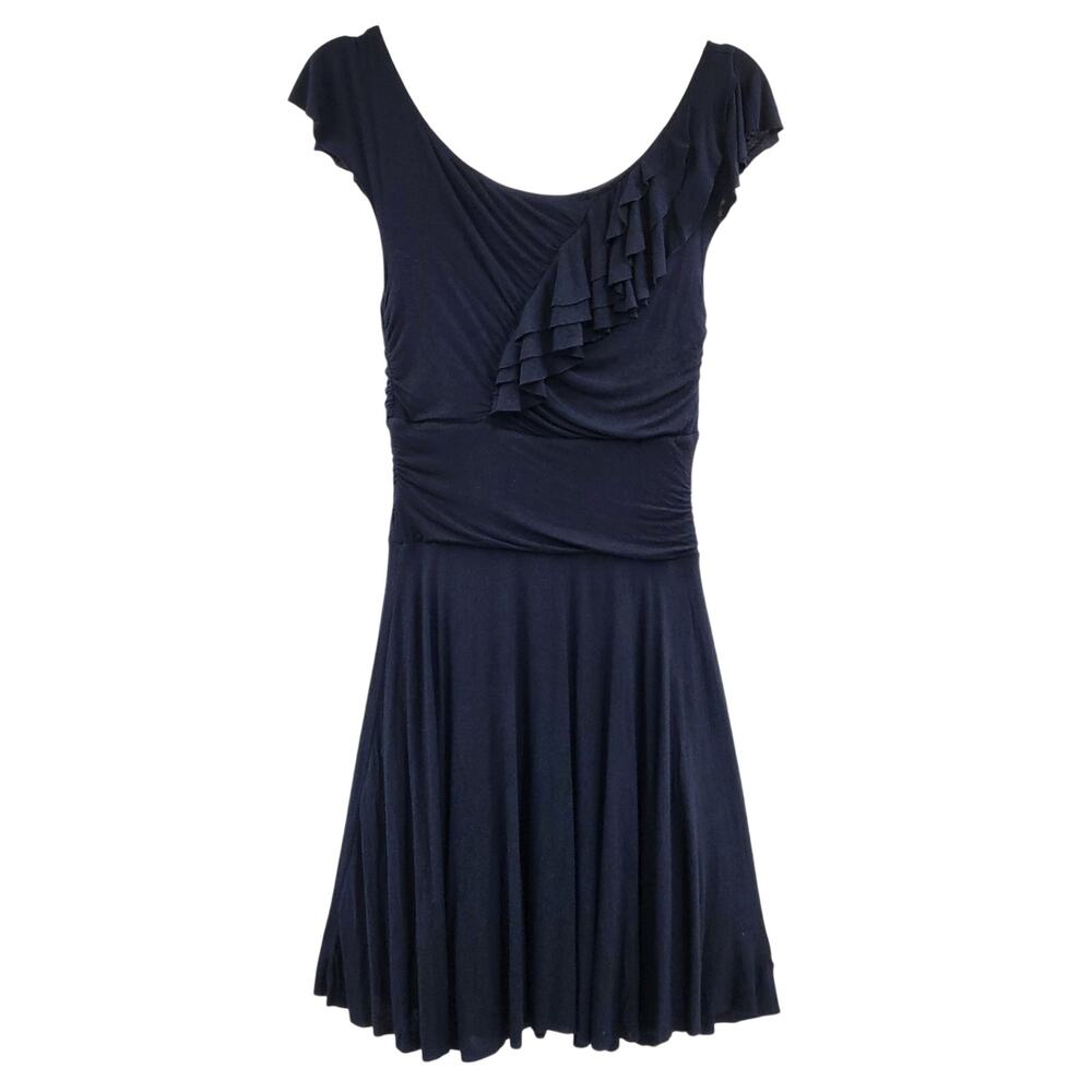 Bailey 44 Made in USA Navy Blue Rushing Ruffle Cap Sleeve Dress Women's Size S